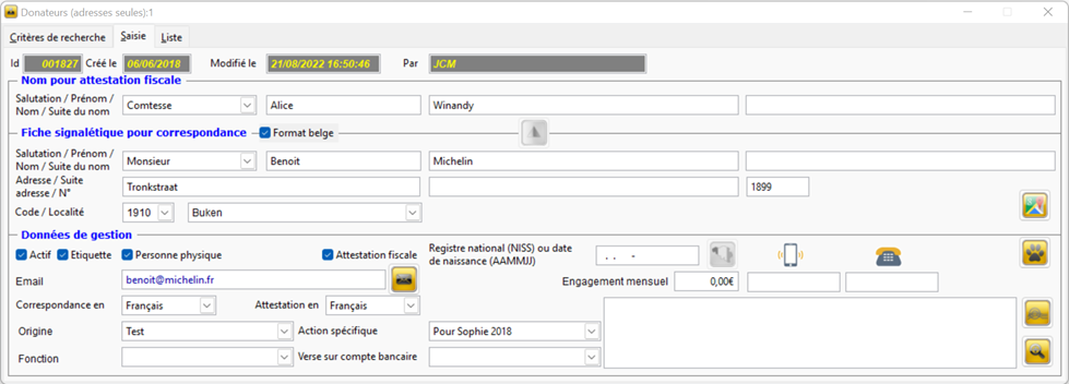 Fiche donateur Infodons